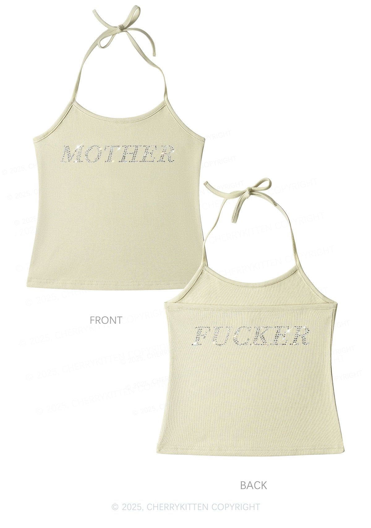 Rhinestone Motherfxcker Two Sides Y2K Halter Neck Cami Cherrykitten