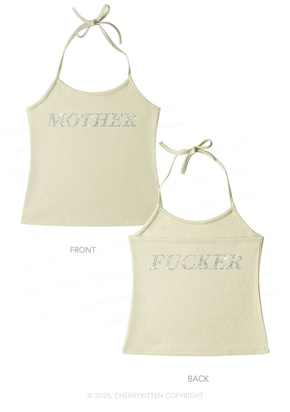 Rhinestone Motherfxcker Two Sides Y2K Halter Neck Cami Cherrykitten