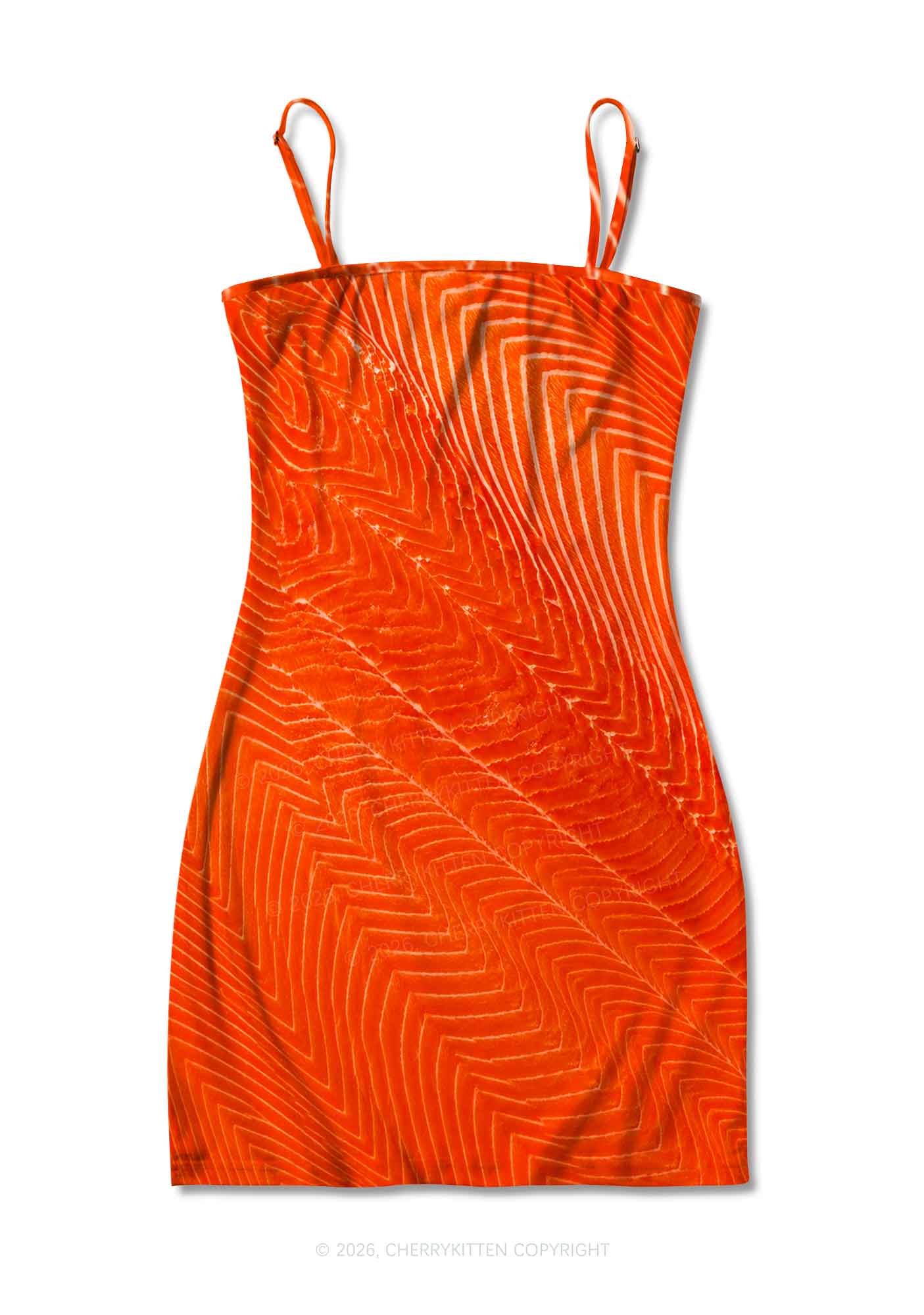 Salmon Meat Texture Y2K Print Slip Dress Cherrykitten