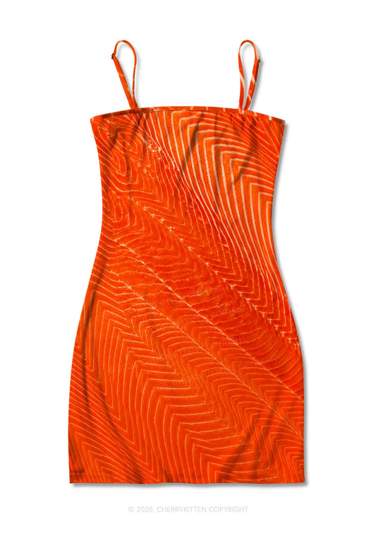 Salmon Meat Texture Y2K Print Slip Dress Cherrykitten
