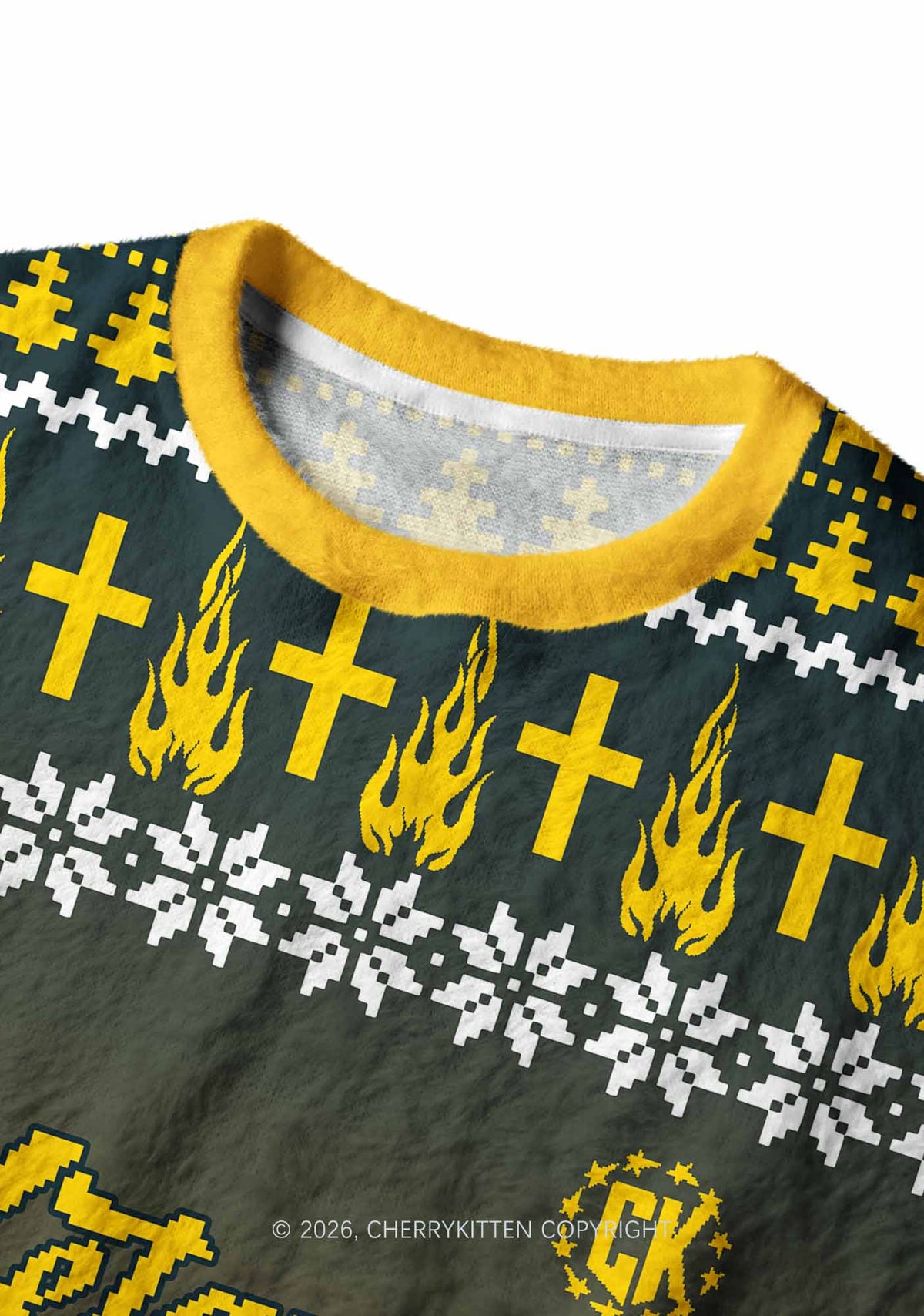 Yellow K Pony Y2K Christmas Knit Sweatshirt Cherrykitten