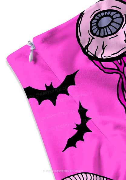 Halloween Goth Pink Party Y2K Print Mini Skirt Cherrykitten