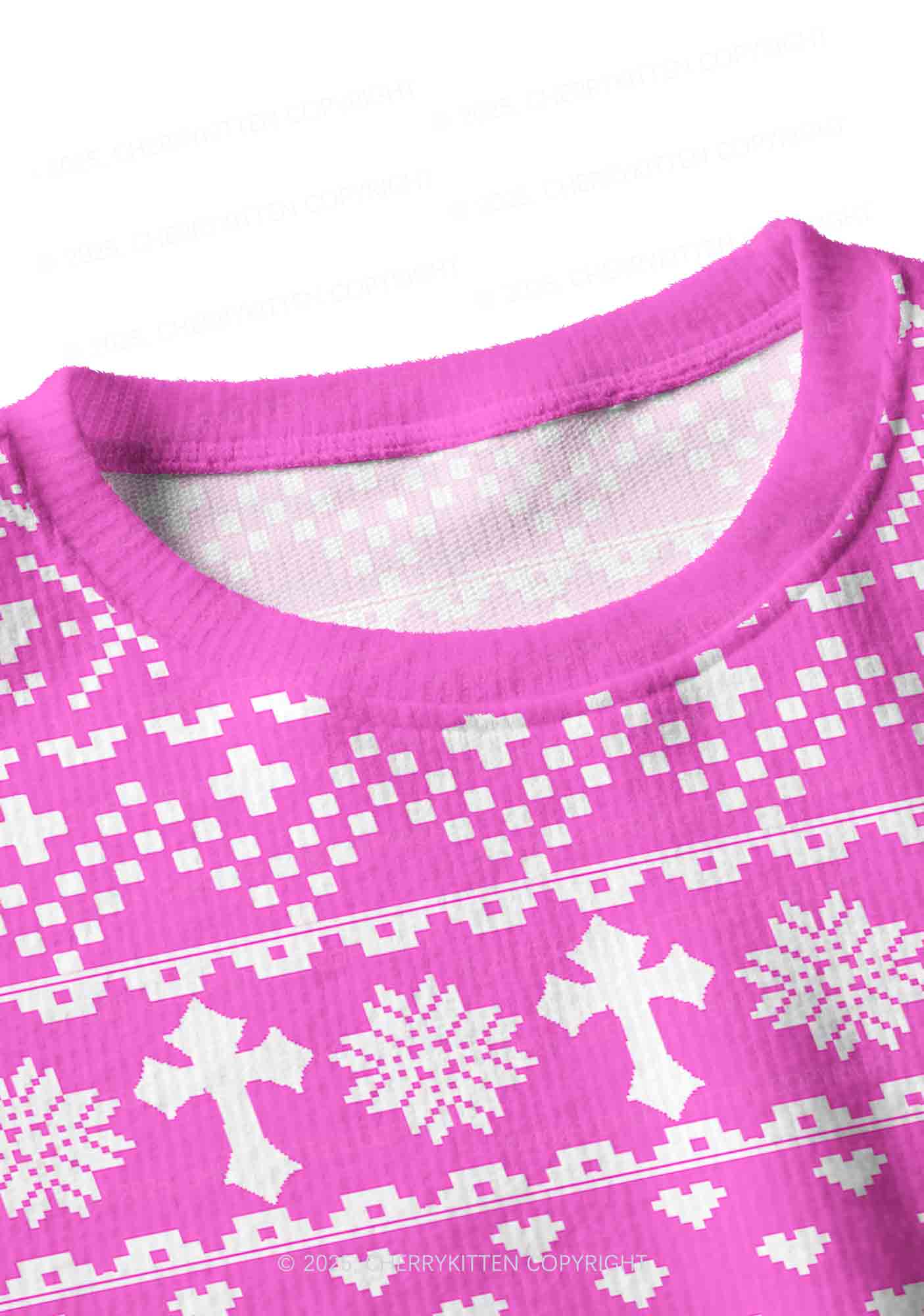 Pink Cxxt Y2K Christmas Crop Knit Sweatshirt Cherrykitten