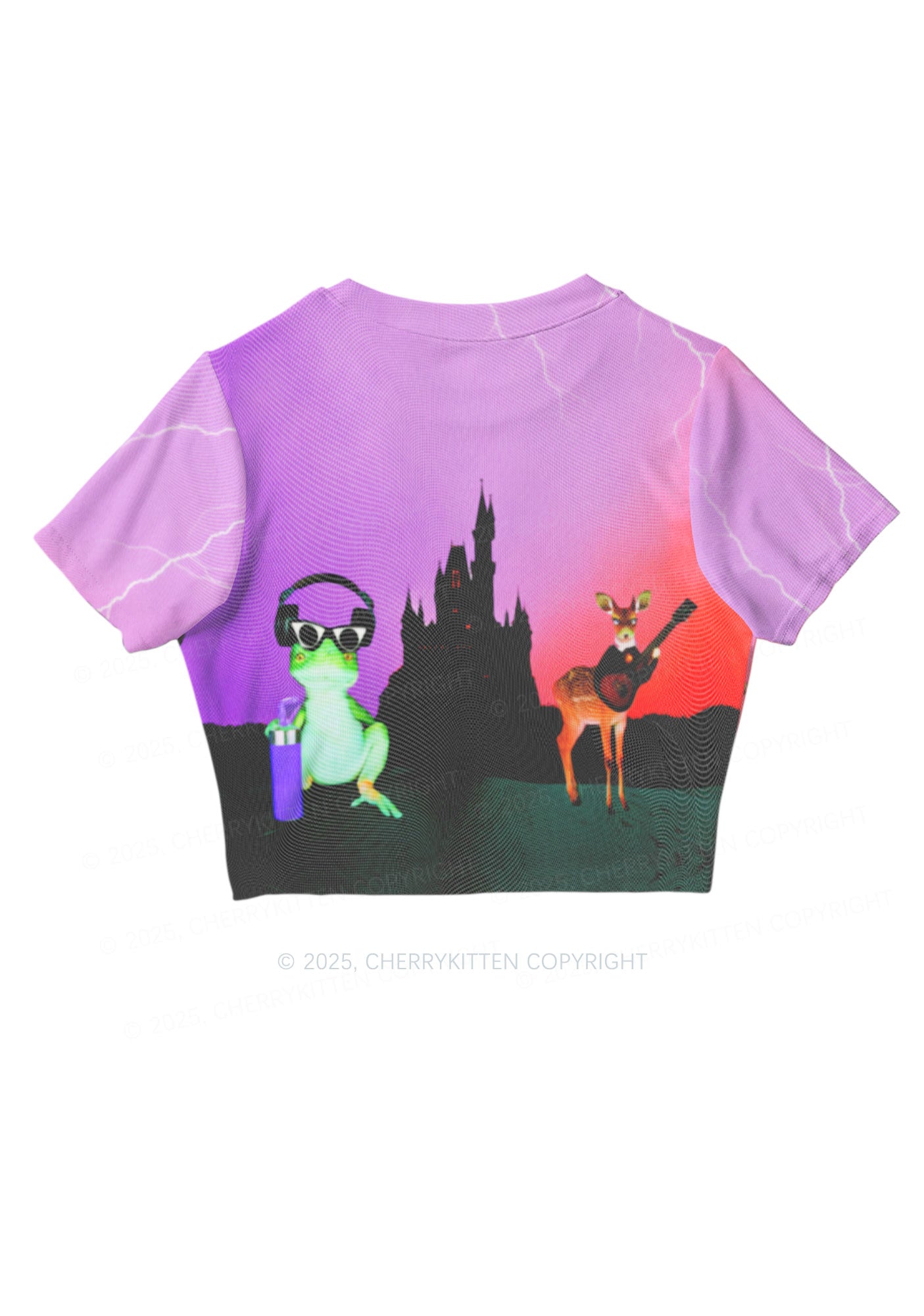 Frog Deer Castle Y2K Mesh Crop Top Cherrykitten