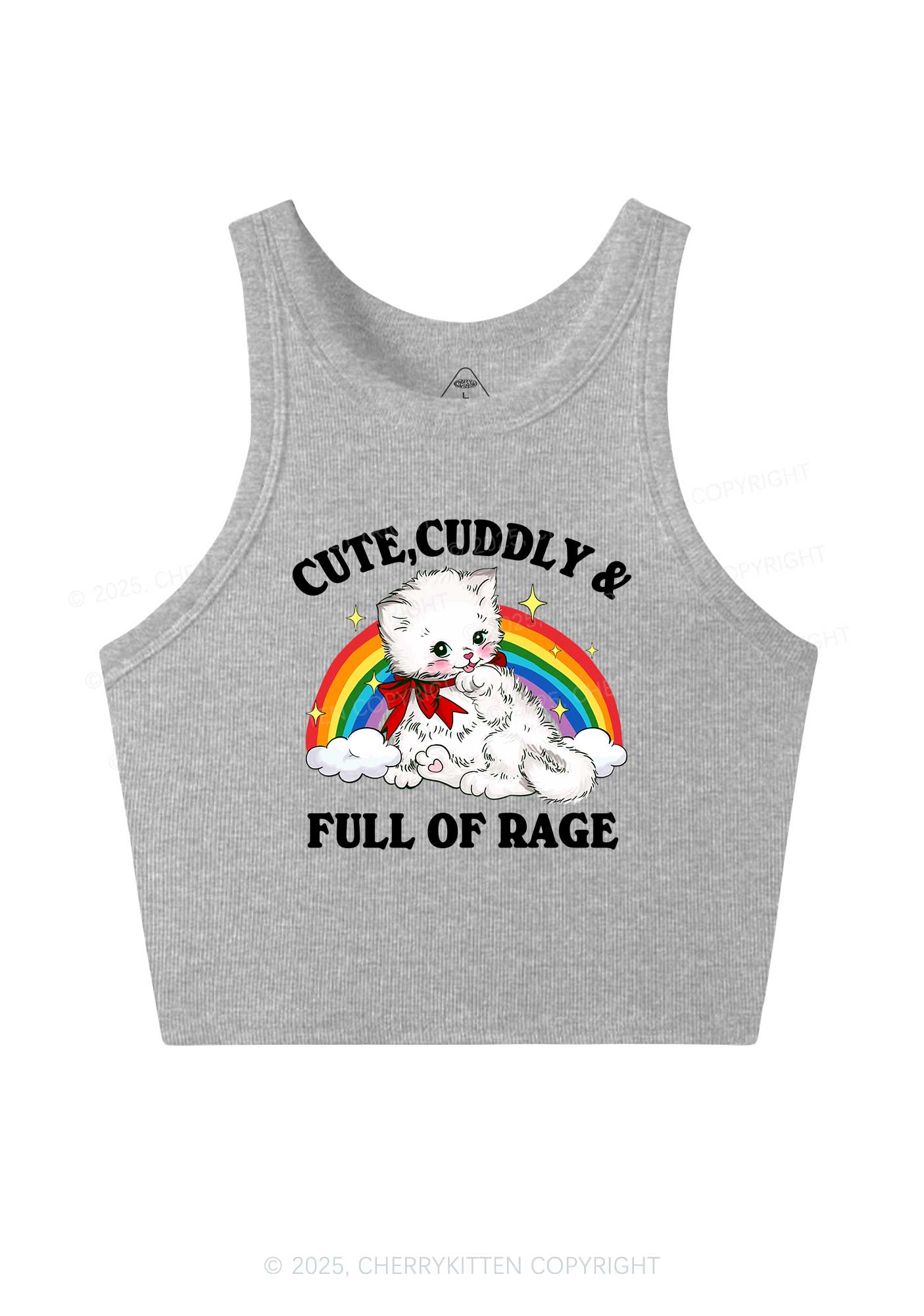 Cuddly Cat Full Of Rage Y2K Crop Tank Top Cherrykitten