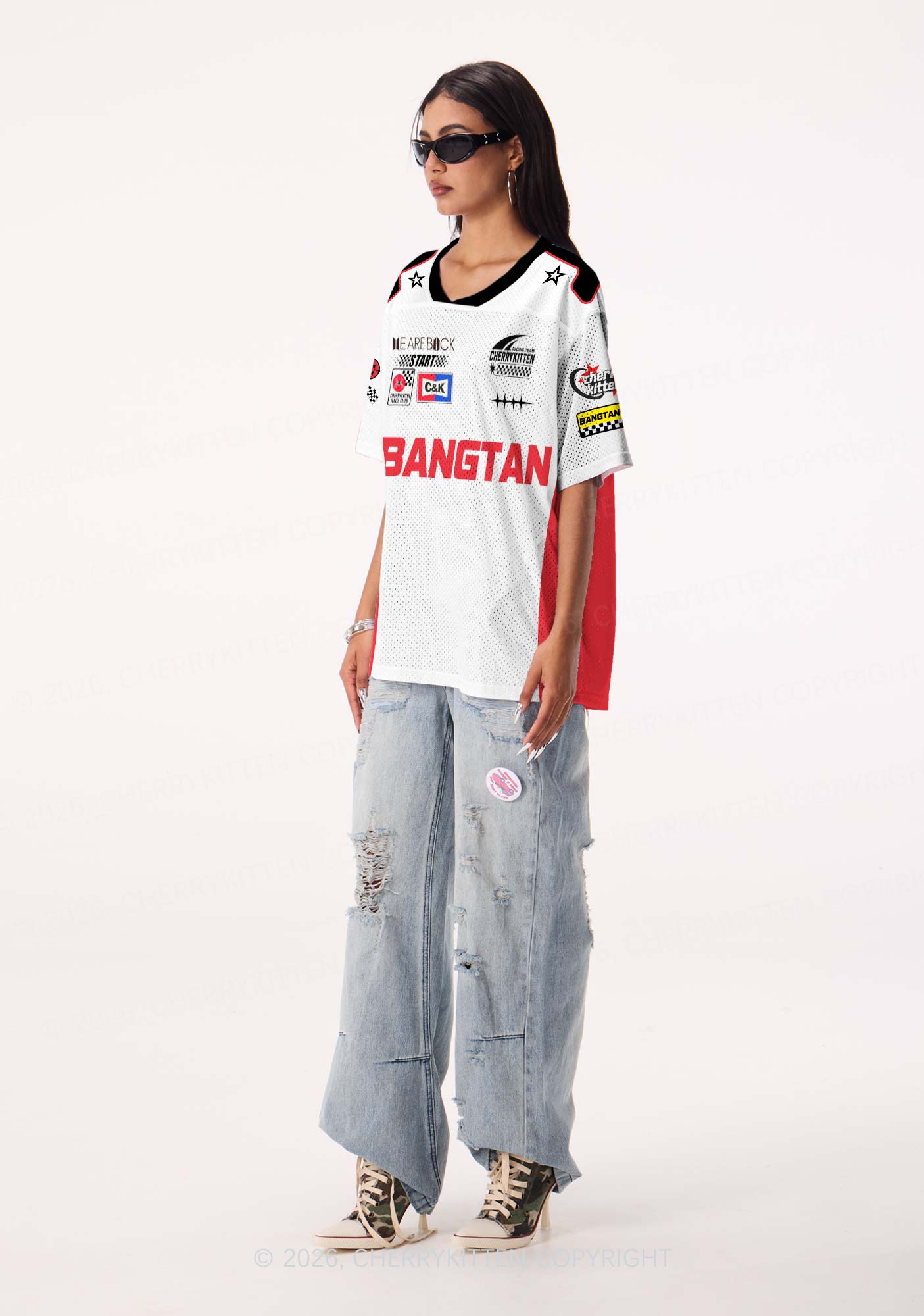 White Korean Boys Y2K Sport Jersey Shirts Cherrykitten