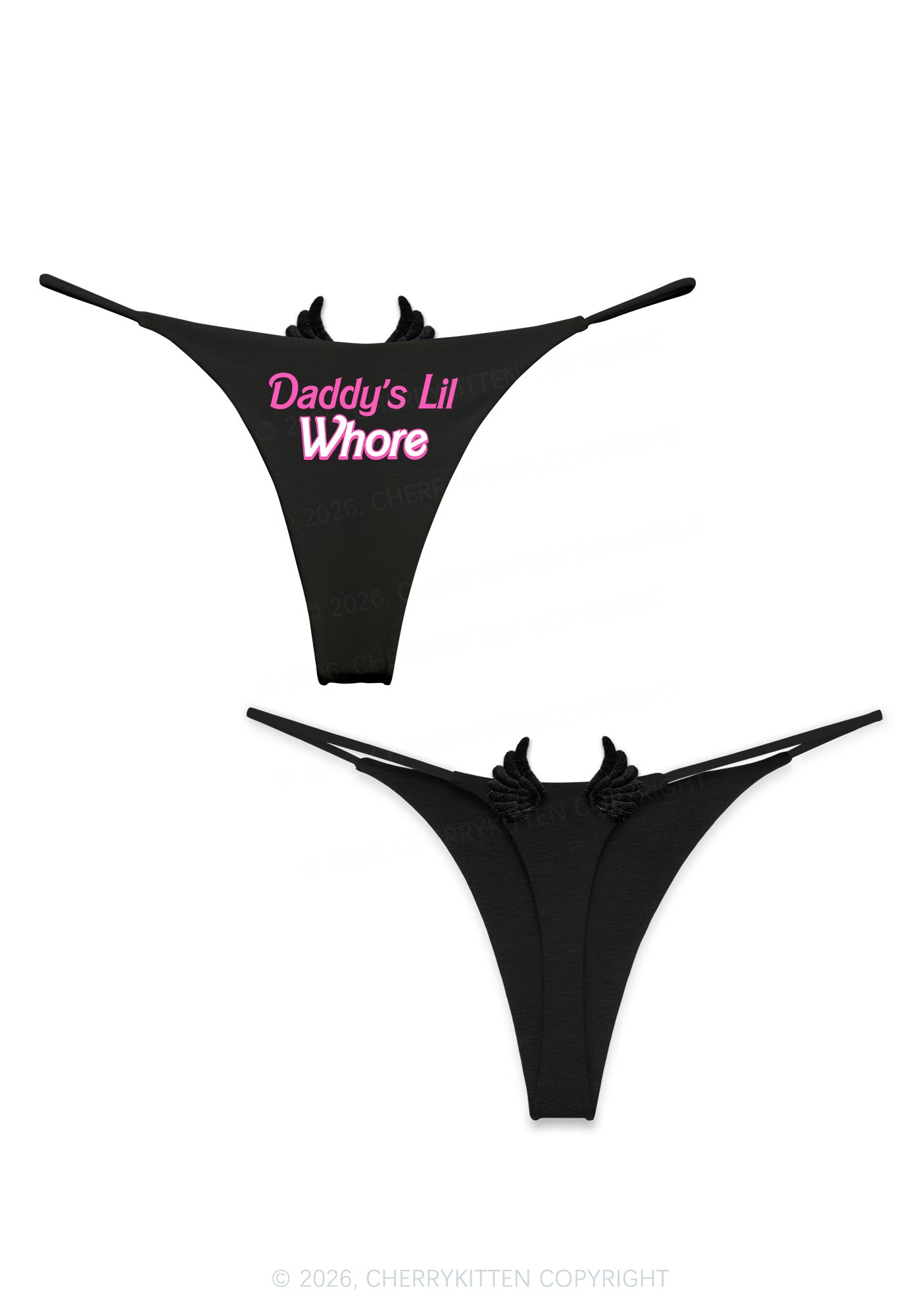 Daddys Lil Hore Y2K Bikini String Thong With Black Wings Cherrykitten
