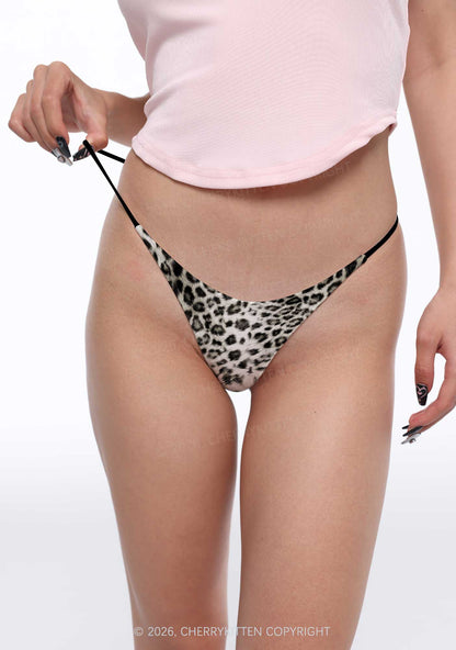Snow Leopard Y2K Print Bikini String Thong Cherrykitten