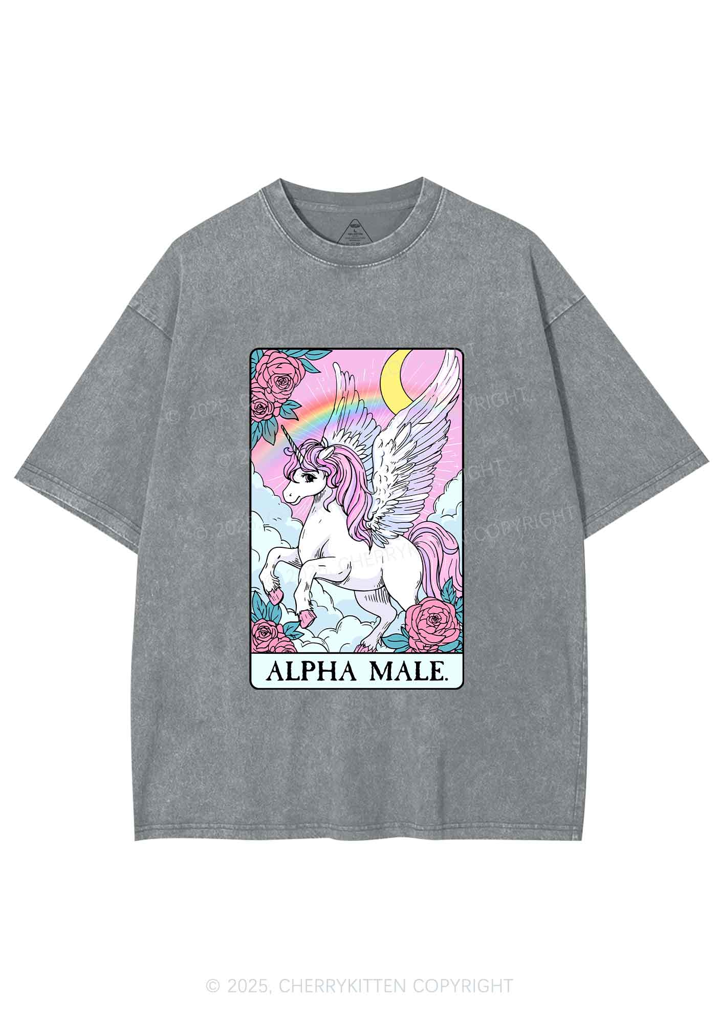 Rose Unicorn Alpha Male Y2K Shirts Washed Tee Cherrykitten