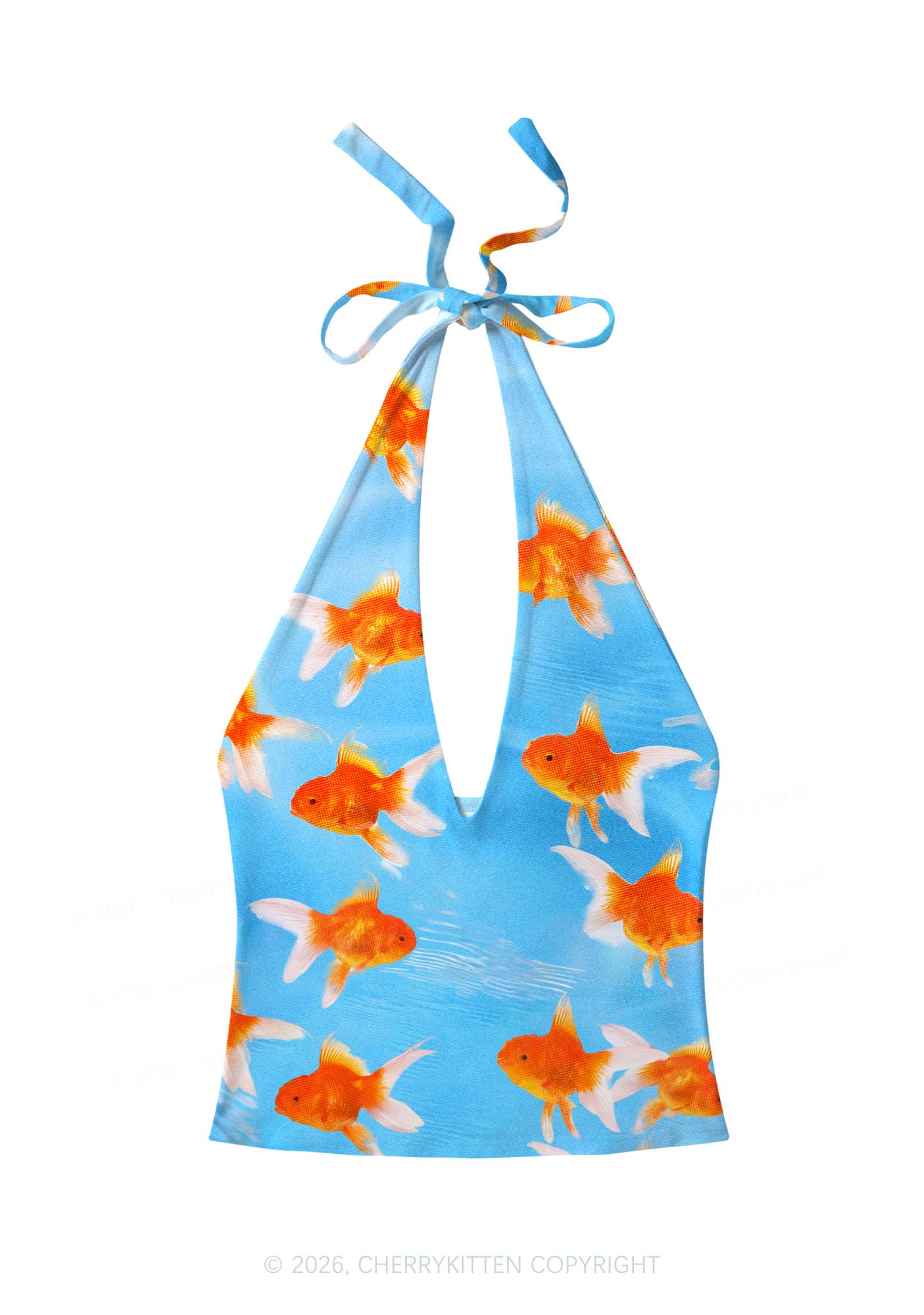 Goldfish Y2K Print Halter Deep V Neck Cami Cherrykitten