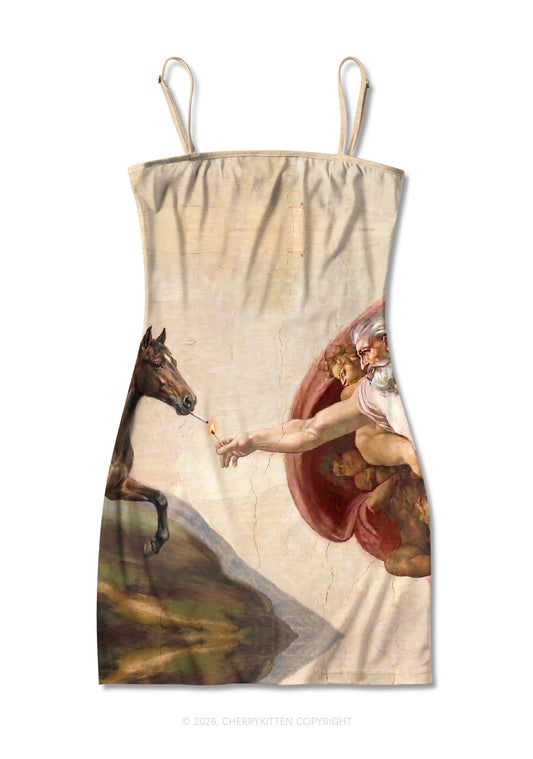 God Smoking Horse Y2K Print Slip Dress Cherrykitten