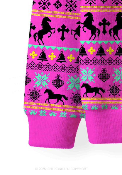 Orange Pony Y2K Christmas Cardigan Knit Sweatshirt Cherrykitten