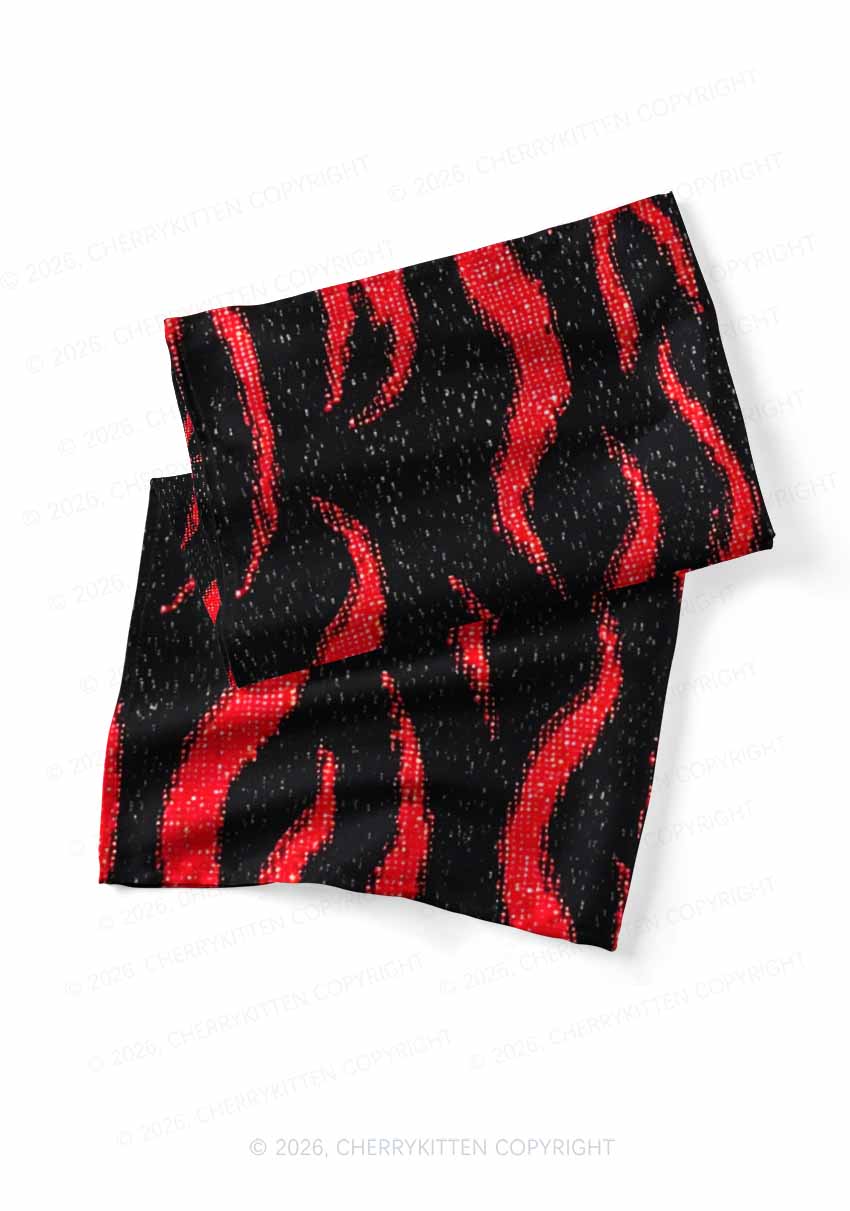 Red Flame Y2K Print Square Bandana Cherrykitten