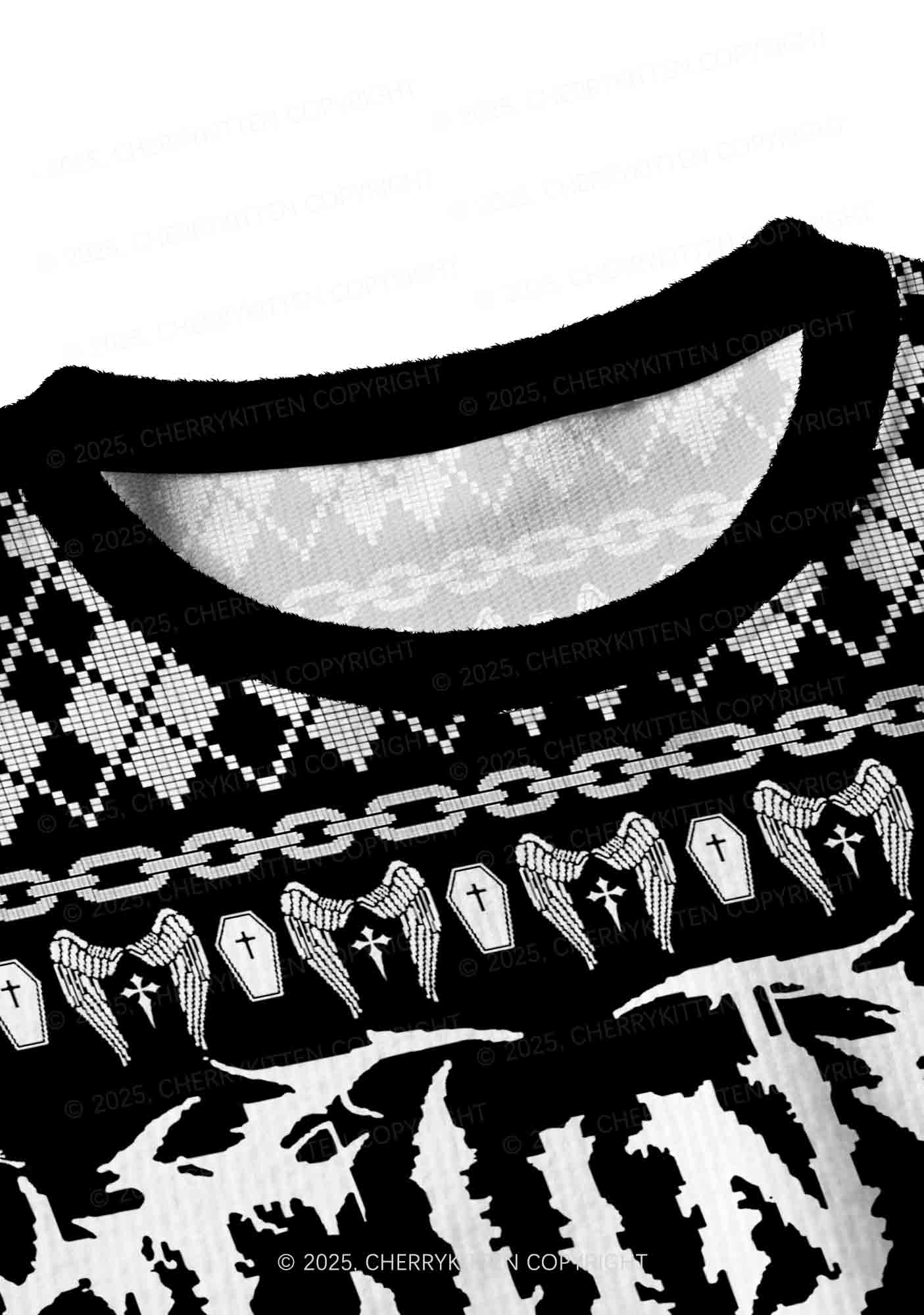 Black Punk Cxxt Y2K Christmas Crop Knit Sweatshirt Cherrykitten