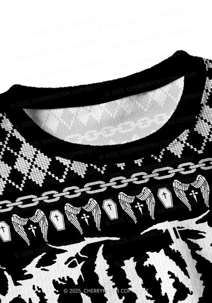 Black Punk Cxxt Y2K Christmas Crop Knit Sweatshirt Cherrykitten
