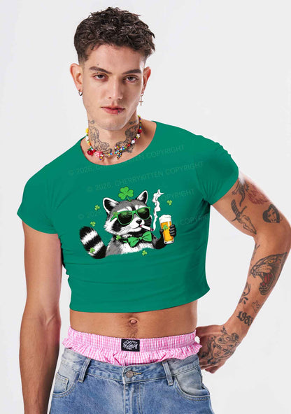 Shamrock Smoke Raccoon St Patricks Y2K Baby Tee Cherrykitten
