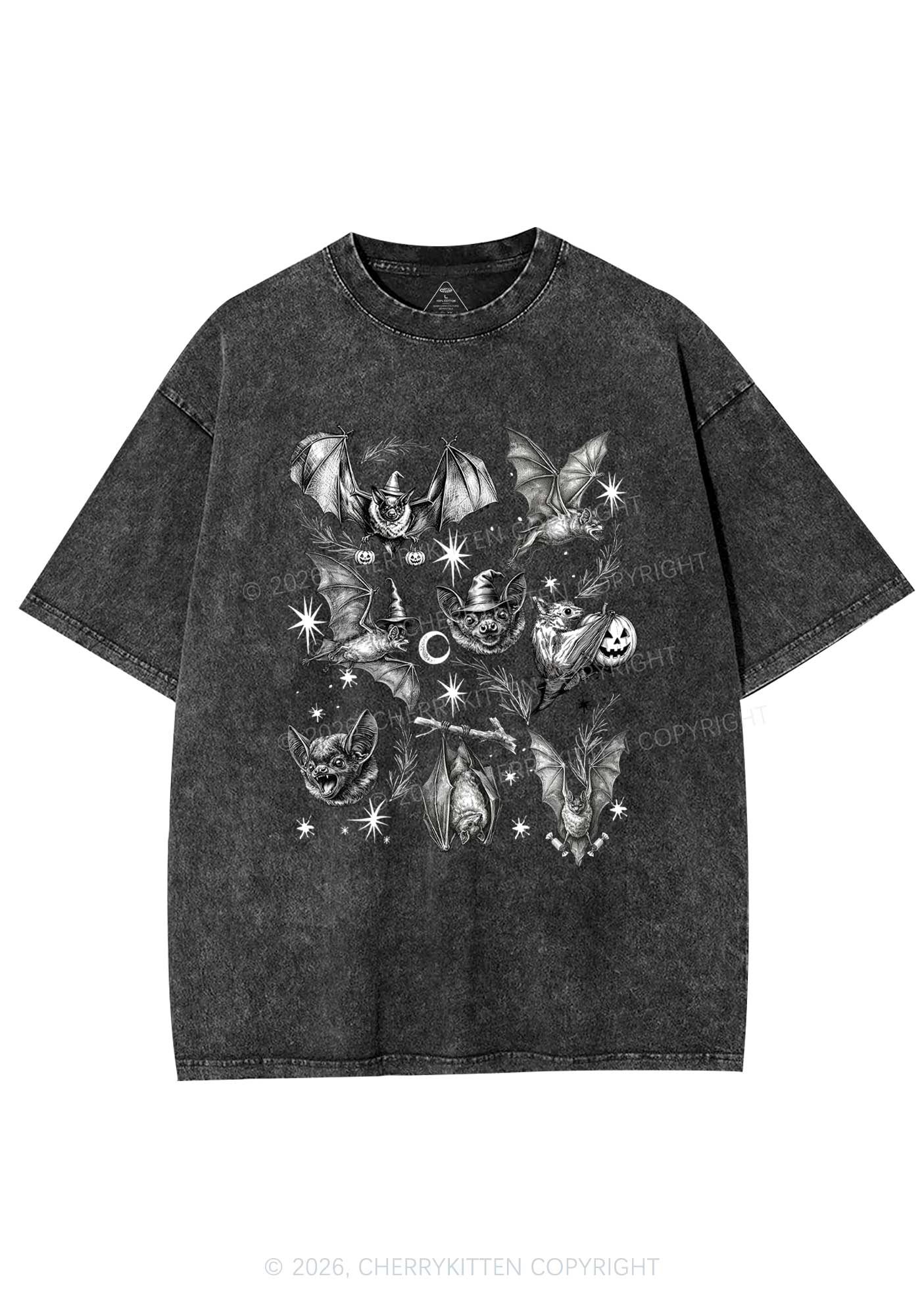 Halloween Bat Wizard Hat Y2K Shirts Washed Tee Cherrykitten