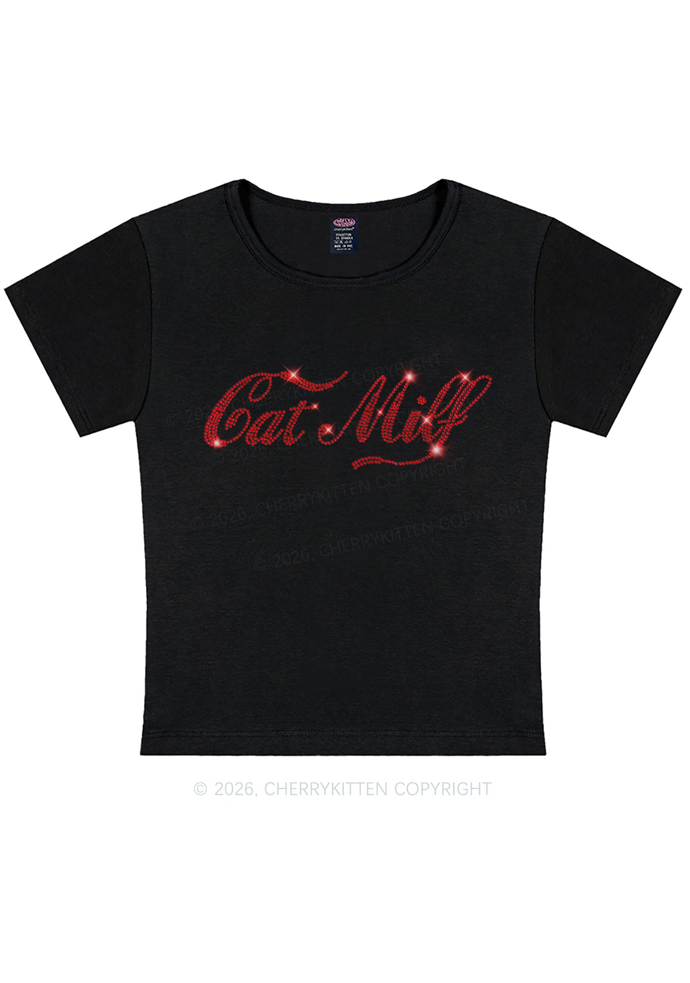 Rhinestone Cat Mxxf Y2K Baby Tee Cherrykitten