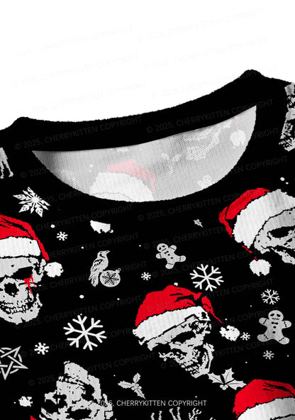 Skull Santa Y2K Christmas Crop Knit Sweatshirt Cherrykitten