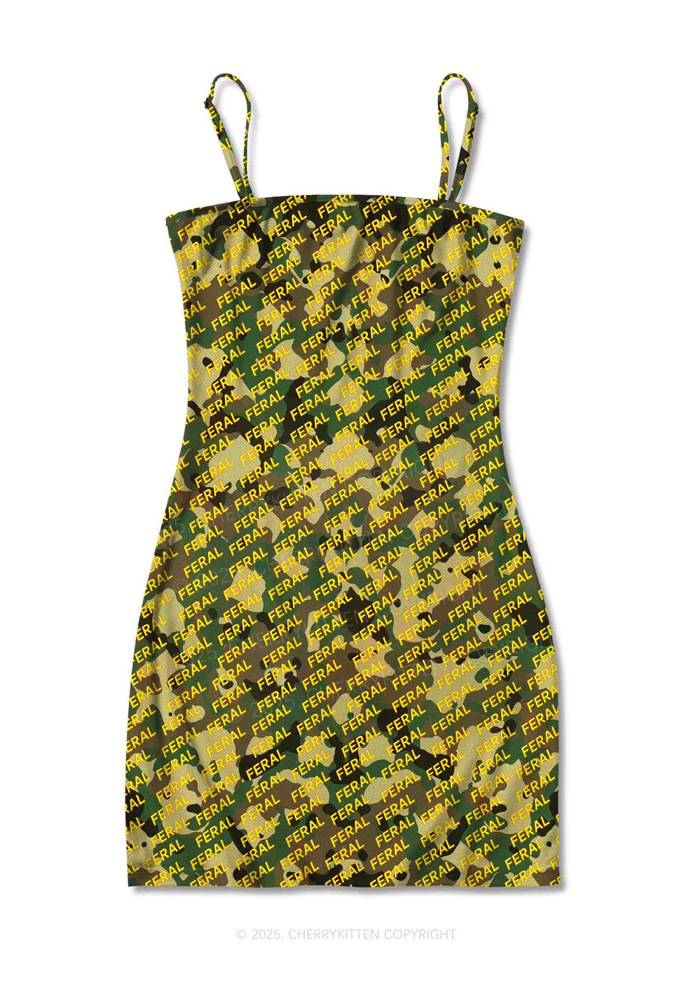 Wild Camouflage Feral Y2K Print Slip Dress Cherrykitten