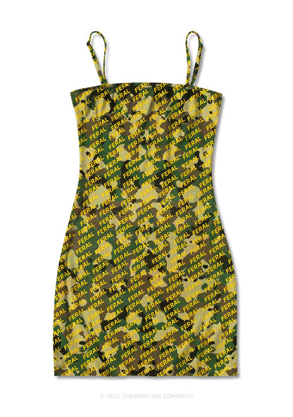 Wild Camouflage Feral Y2K Print Slip Dress Cherrykitten