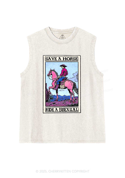 Save Horse Ride Bisexual Pride Y2K Washed Muscle Tank Cherrykitten