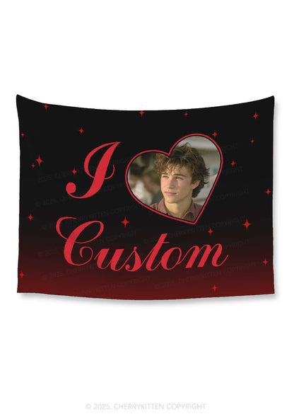 I Love Custom Photo Valentine's Day Flag Y2K Tapestry Cherrykitten