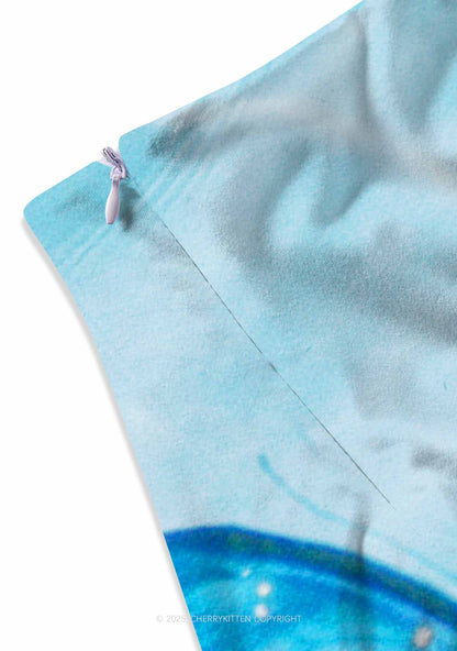 Blue Butterfly Y2K Print Mini Skirt Cherrykitten