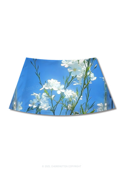 White Flowers Y2K Print Mini Skirt Cherrykitten