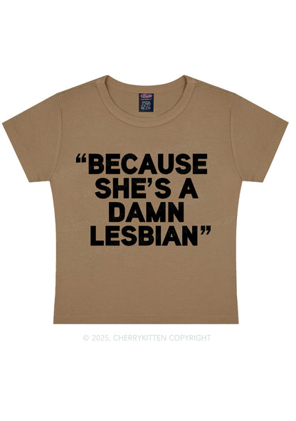 She's A Damn Lesbian Y2K Baby Tee Cherrykitten
