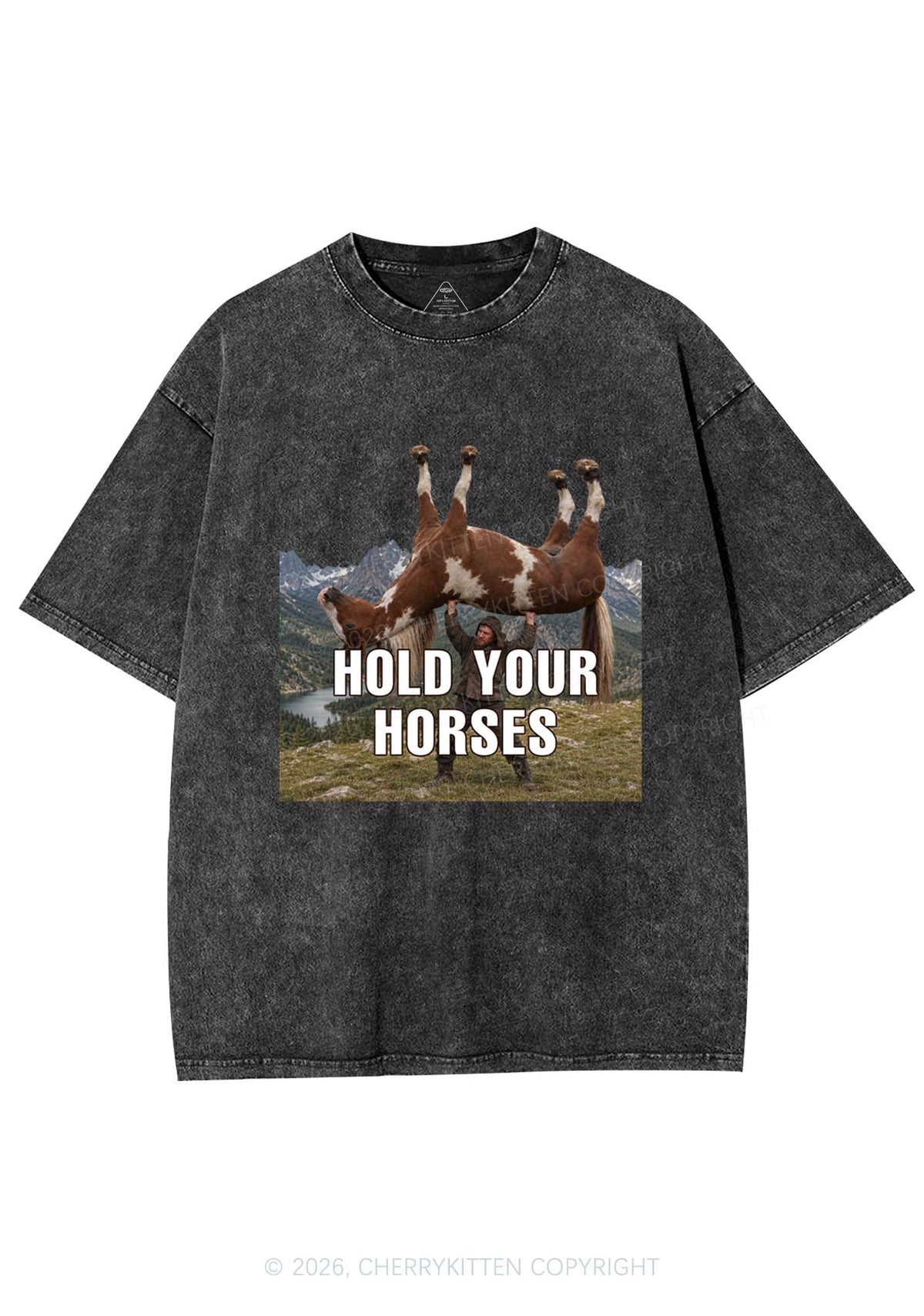 Man Hold Your Horses Y2K Shirts Washed Tee Cherrykitten
