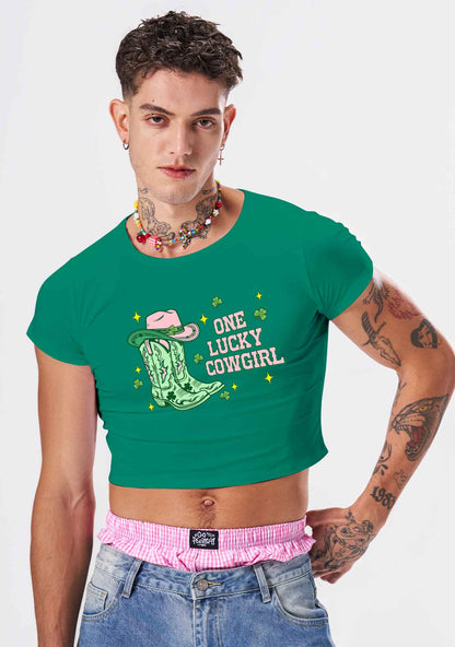 One Lucky Cowgirl Boots St Patricks Y2K Baby Tee Cherrykitten