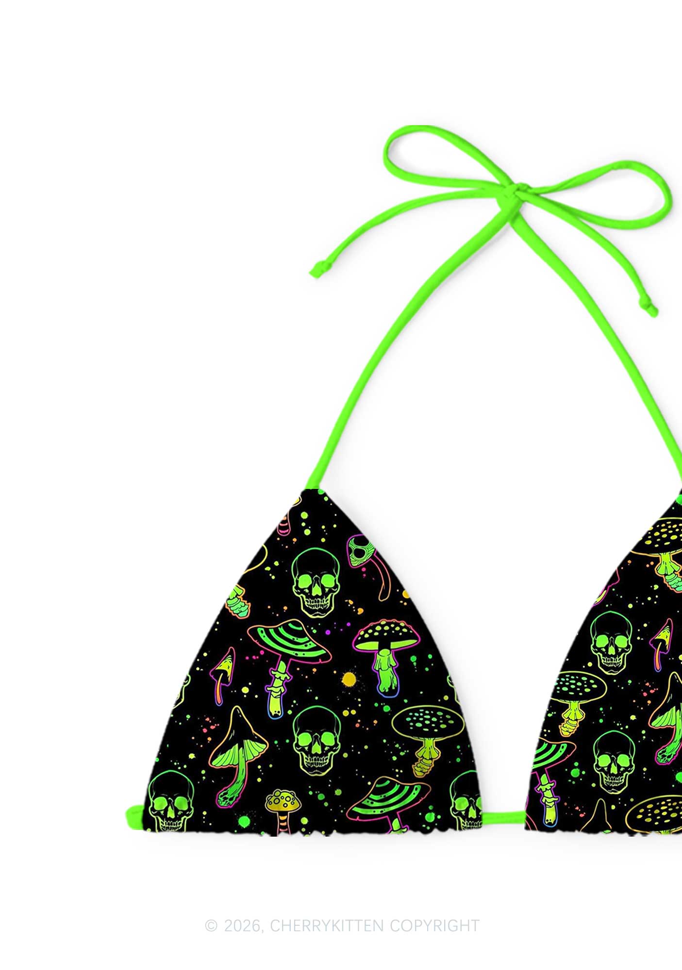 Neon Skull Mushroom Y2K Print Bikini Set Cherrykitten