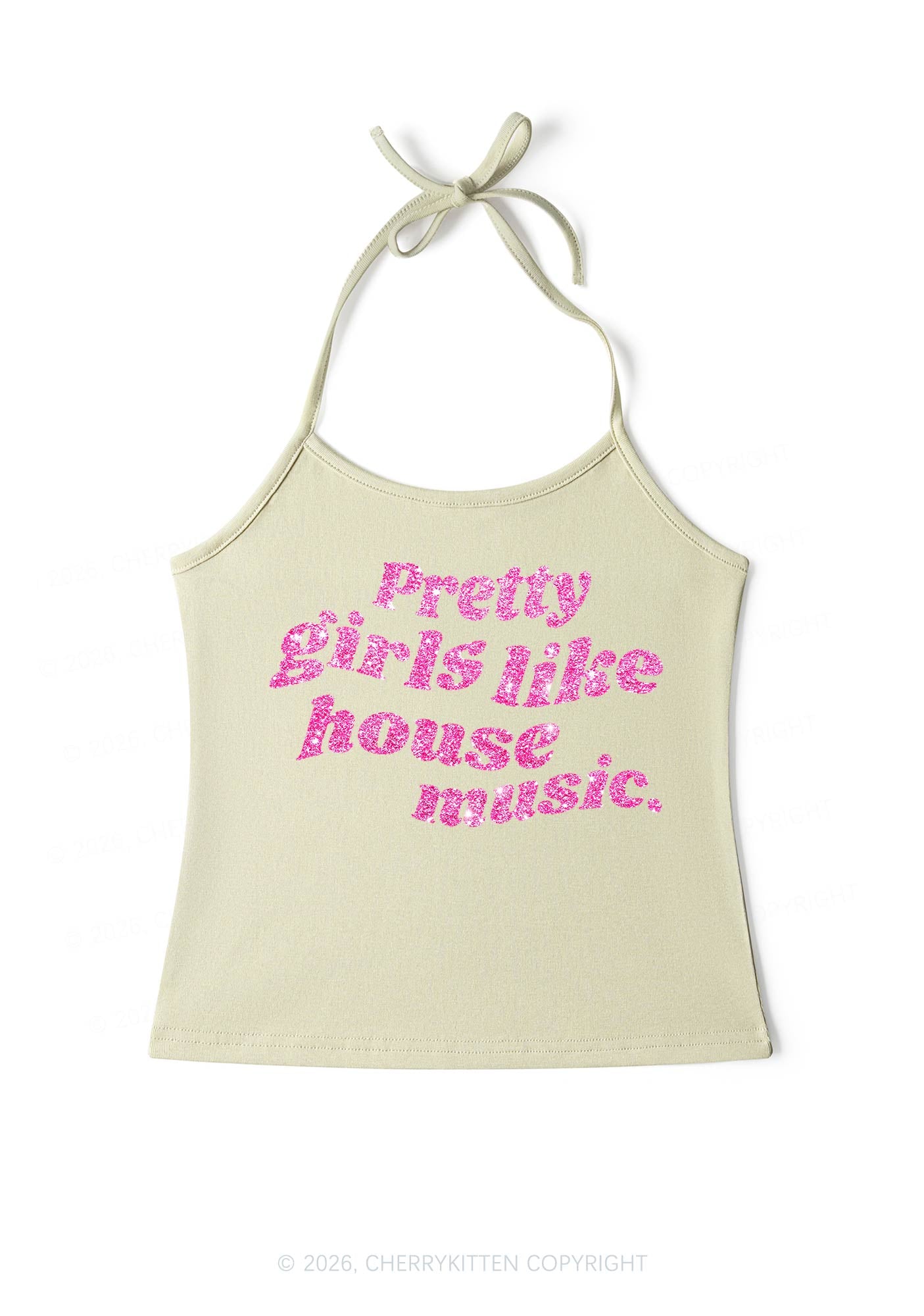 Glitter Pretty Girls Like House Music Y2K Halter Neck Cami Cherrykitten