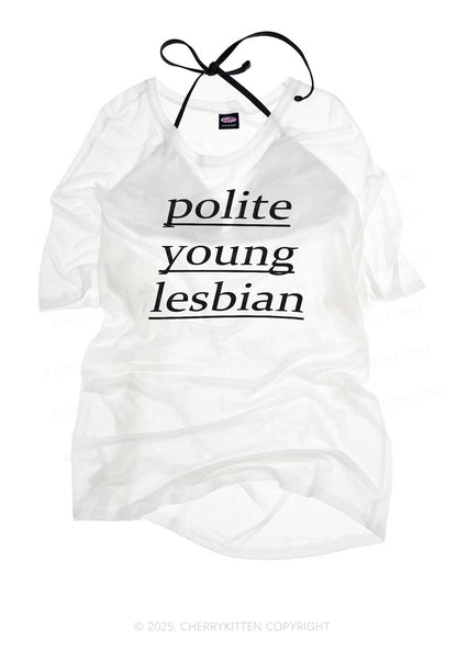 Polite Young Lesbian Pride Y2K Sheer Boyfriend Tee Cherrykitten
