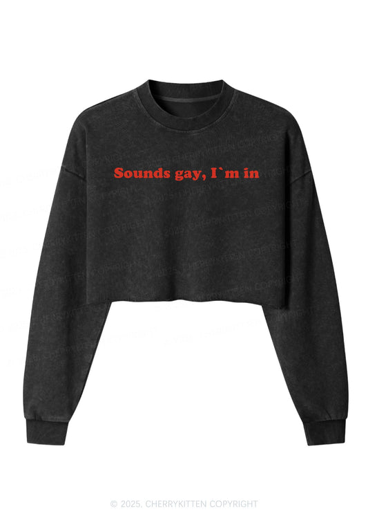 Sounds Gay Pride Y2K Crop Washed Sweatshirts Cherrykitten