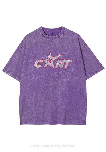 Rhinestone Star Cxxt Y2K Shirts Washed Tee Cherrykitten