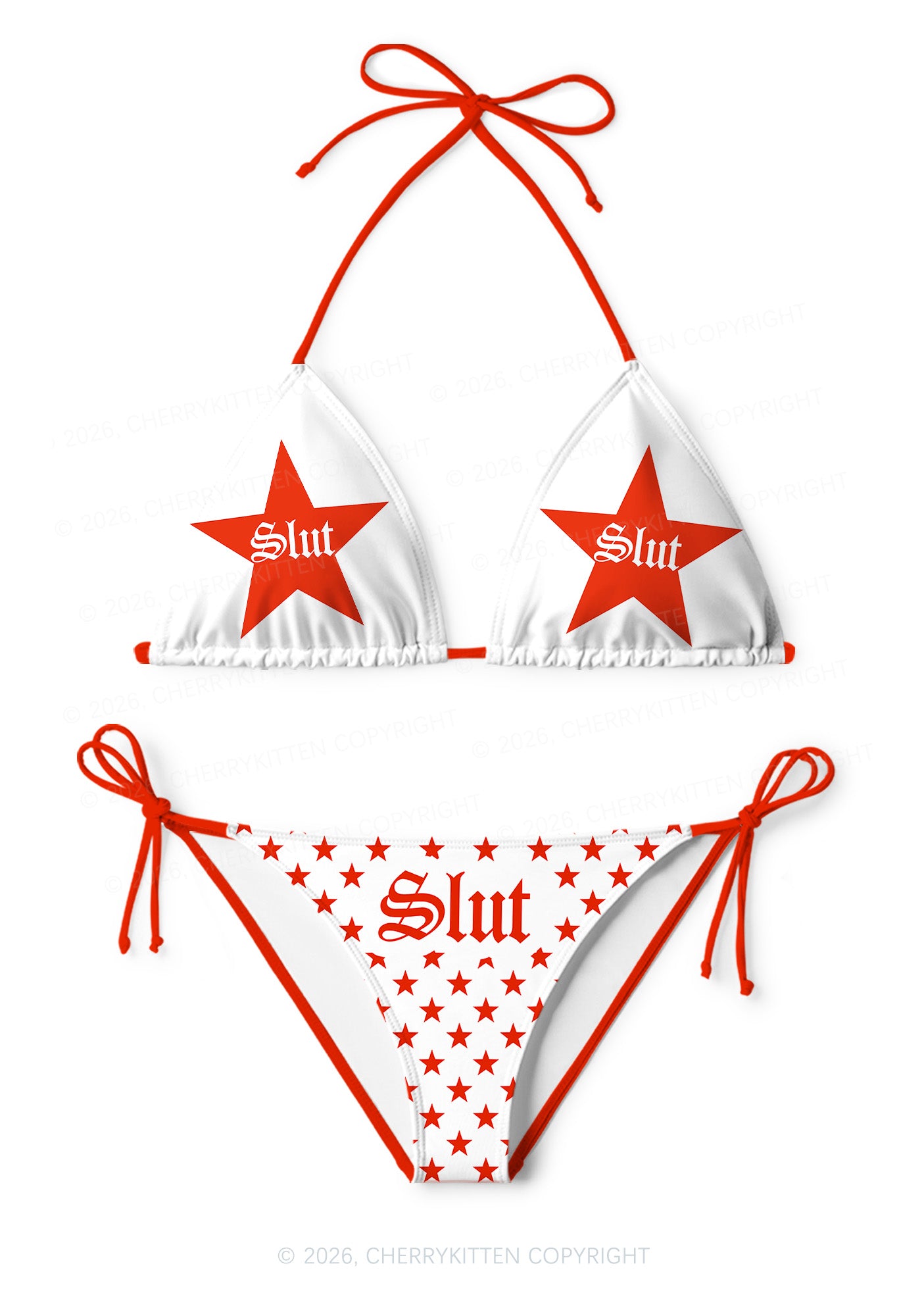 Red Star Slxt Y2K Print Bikini Set Cherrykitten