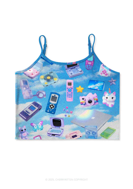 Punk Digital Y2K Print Cami Crop Top Cherrykitten