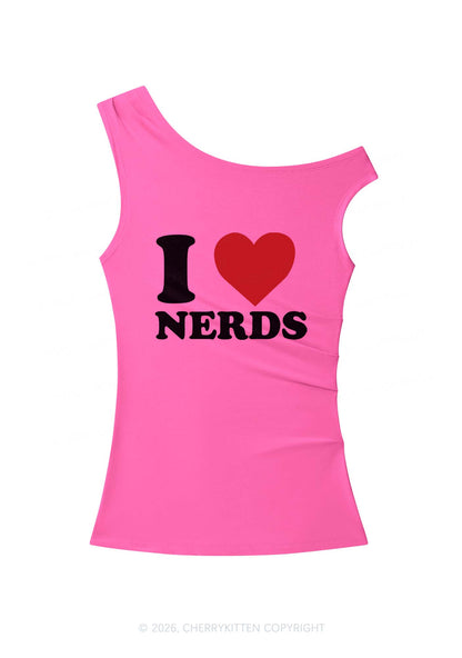 I Love Nerds Y2K Off Shoulder Tank Top Cherrykitten