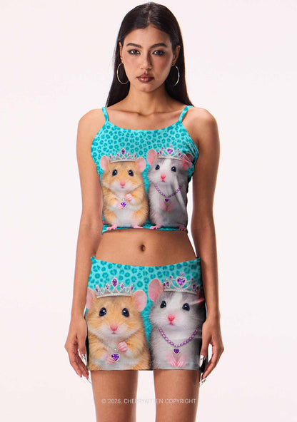 Mint Leopard Hamster Y2K Print Mini Skirt Cherrykitten