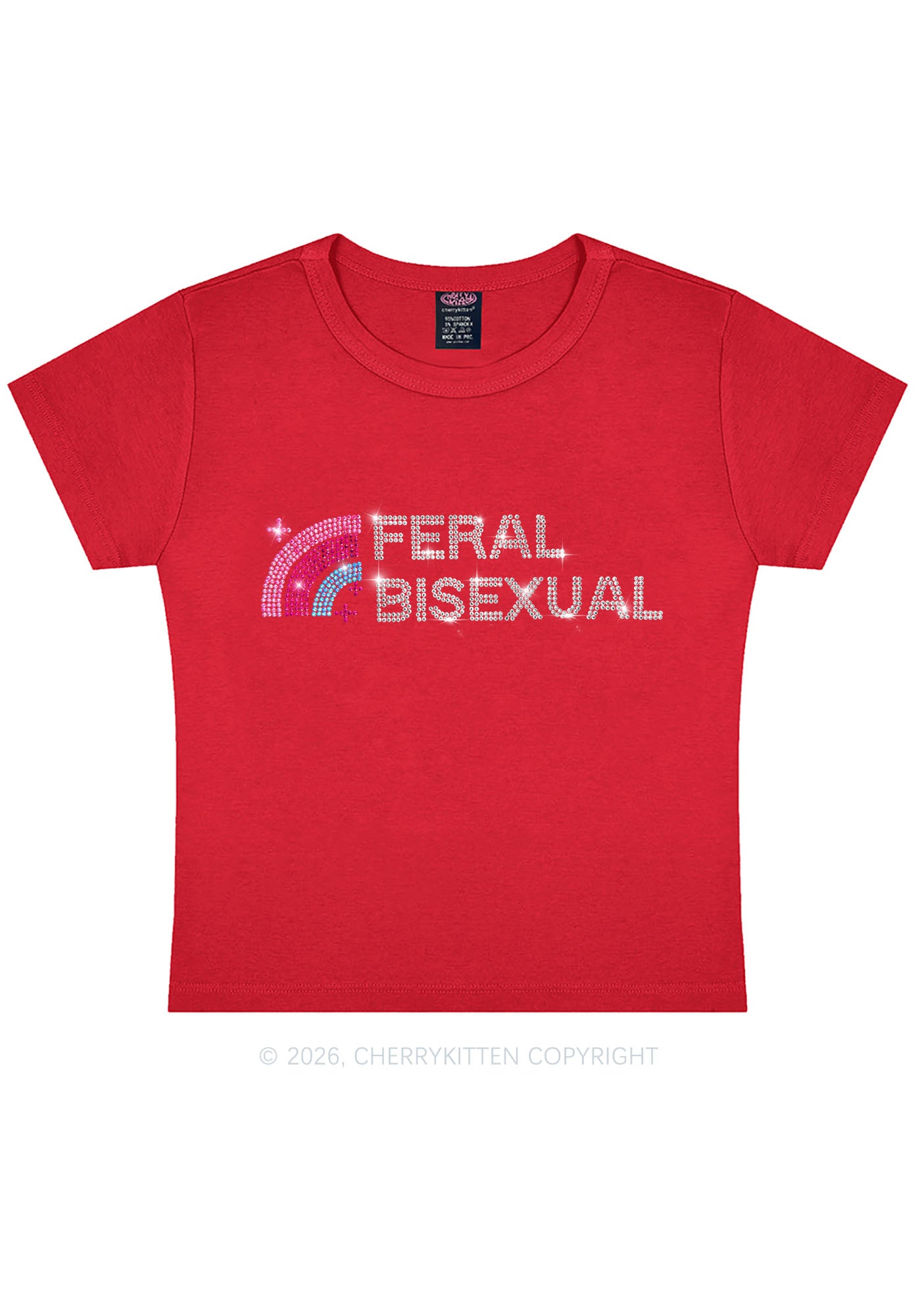 Rhinestone Feral Bisexual Pride Y2K Baby Tee Cherrykitten