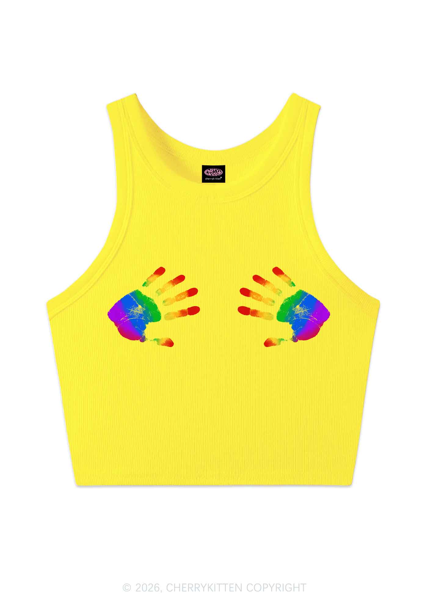 Rainbow Handprint Pride Y2K Crop Tank Top Cherrykitten
