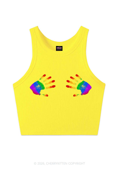 Rainbow Handprint Pride Y2K Crop Tank Top Cherrykitten