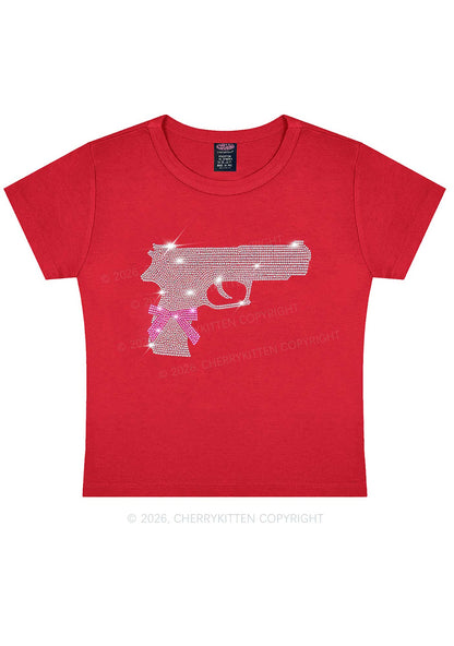 Rhinestone Pink Bow Weapon Y2K Baby Tee Cherrykitten