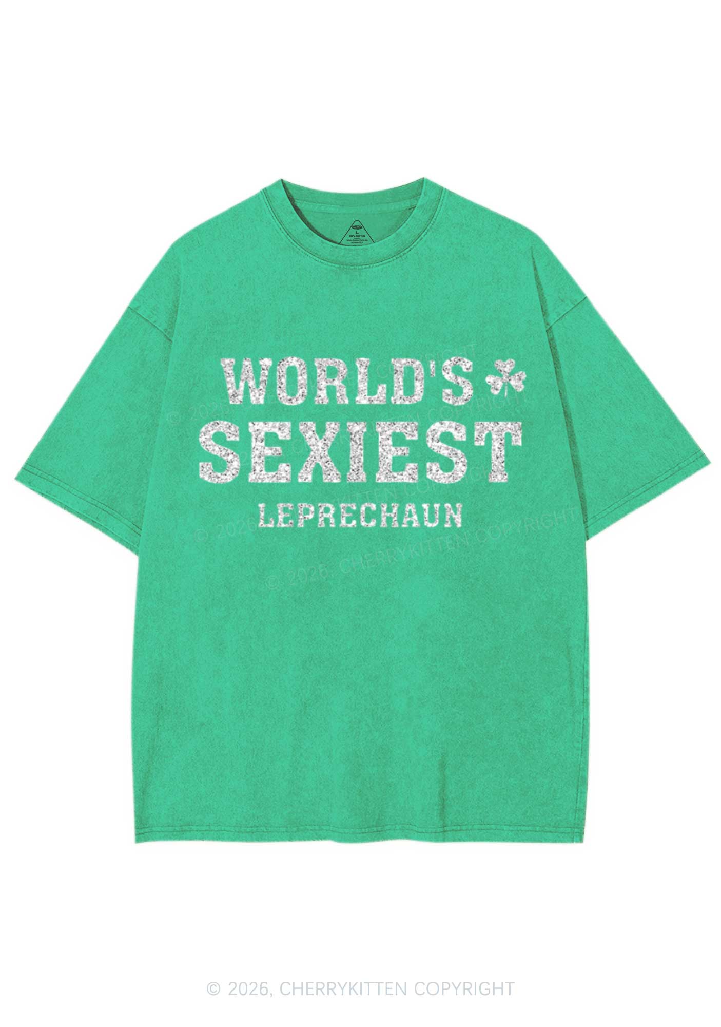 Glitter Worlds Sexiest Leprechaun St Patricks Y2K Shirts Washed Tee Cherrykitten