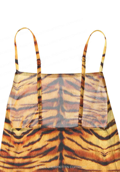 Wild Tiger Texture Y2K Mesh Slip Dress Cherrykitten