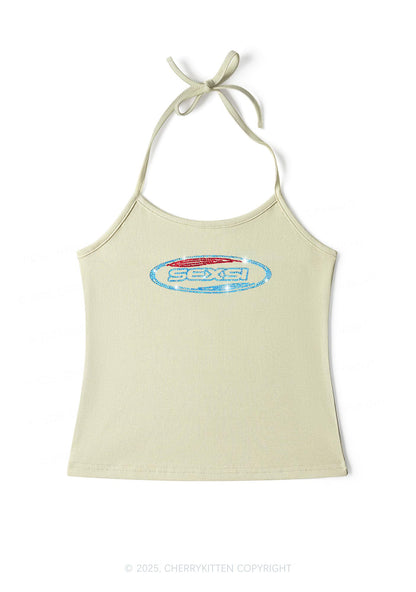 Rhinestone Sexsi Slogan Y2K Halter Neck Cami Cherrykitten