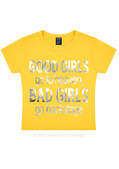 Bad Girls Go Backstage Silver Foil Printed Y2K Baby Tee Cherrykitten