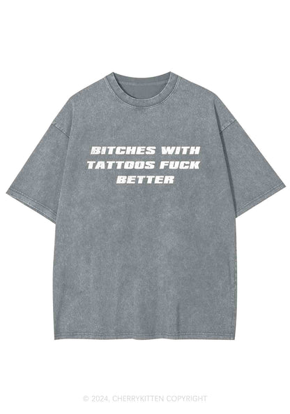 Bxxches With Tattoos Fxxk Better Y2K Washed Tee Cherrykitten